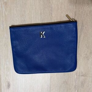 Rebecca Minkoff chic royal blue leather monogram pouch with letter K